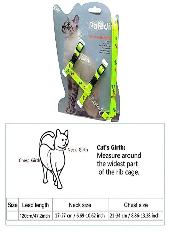 Pups&Pets Cat Collars with Bow Tie and Bell 1Pc Cat Body Paw n Bone Print Harness Leash Nylon Set 10mm Adjustable Puppy Kitten Pack of 2 (Green Color) - Image 2
